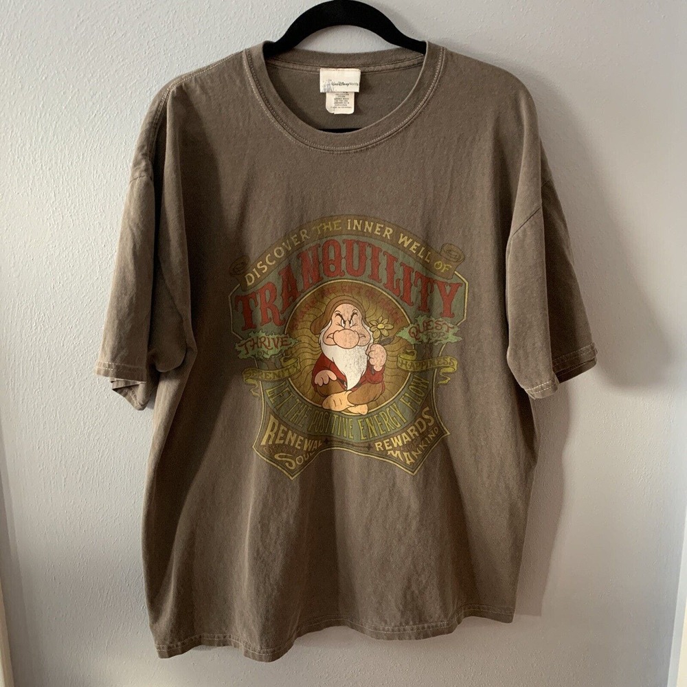 Disney World Snow White Grumpy Tranquility T Shirt Faded Brown 100% Cotton Sz XL